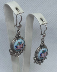 Vintage earrings. USSR porcelain. Hand painted. Enamel.Russian. Finift . 7.36 g.