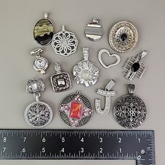 Vintage Silver Tone Pendant Lot of 13 Clear Rhinestones Enamel Chunky KC Best