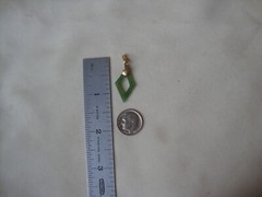 VTG 1970s HANDMADE GREEN JADE FENG SHUI DIAMOND YELLOW GOLD FILLED CHARM/PENDANT
