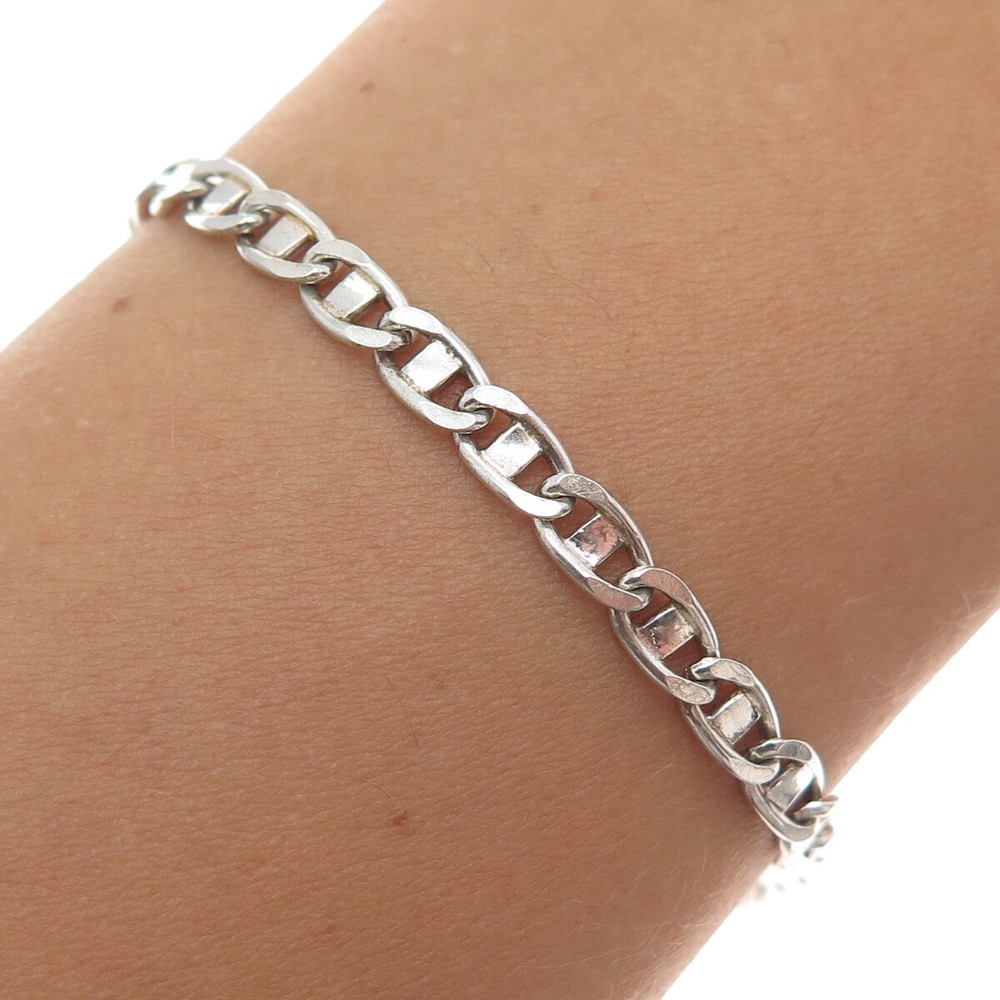 925 Sterling Silver Vintage Italy Flat Anchor Mariner Link Bracelet 7″