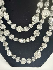 Vintage Judy-Lee 3 Strand Silver Art Glass Bead Necklace Earrings Set