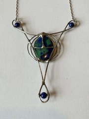 Vintage Artisan One Of A Kind Sterling Azuremalachite Lapis Necklace 23” Boho