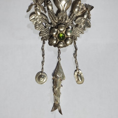 Vintage Peruvian Pendant Silver Tone Figural Peacock Bird READ