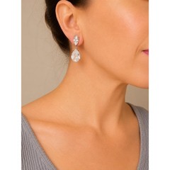 Vntage Crystal Drop Earrings Faceted Teardrop Glass With Silver Tone Setting