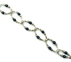 Vintage Silver Tone Korea Hematite Bead Bracelet 8″