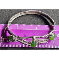 Sorrento Sterling Silver Green Gem Filigree Bangle Bracelet 925 Vintage 2.5in