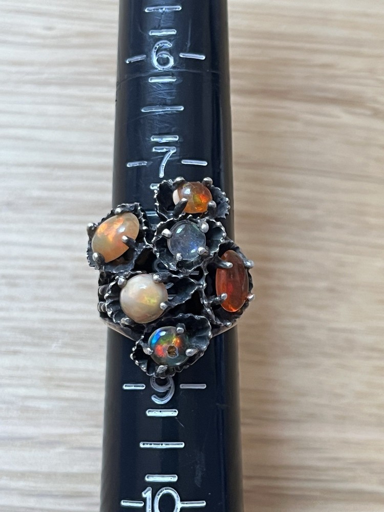 vintage sterling silver brutalist mexican fire opal ring size 8 beautiful OOAK