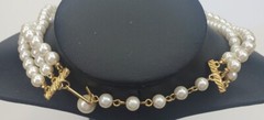 Vtg Faux Pearl Twisted Triple Chain Choker Necklace Chain 12.5″ w/ 2.5″ Extender
