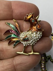 Vintage lot of 4 Rhinestone Animal Collection Salamander Rooster Leopard Poodle