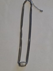 MX Silver-Tone 3 Strand Mesh with Sliding Crystal Barrel Necklace