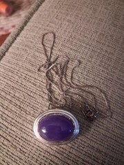 Sterling Silver Vintage Pendant Necklace Natural Ruby/Amethyst/Purple Jade