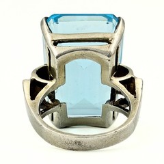 Vintage Retro Marked Rectangular Cut Blue Glass Sterling Silver Ring Sz 5.75