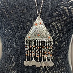 Tribal Chandelier Necklace Ethnic Statement Coin Fringe Vintage Boho Jewelry VTG