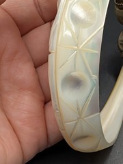 Vintage Carved Mother of Pearl Bib Necklace and Elephant Head Bangle Bracelet