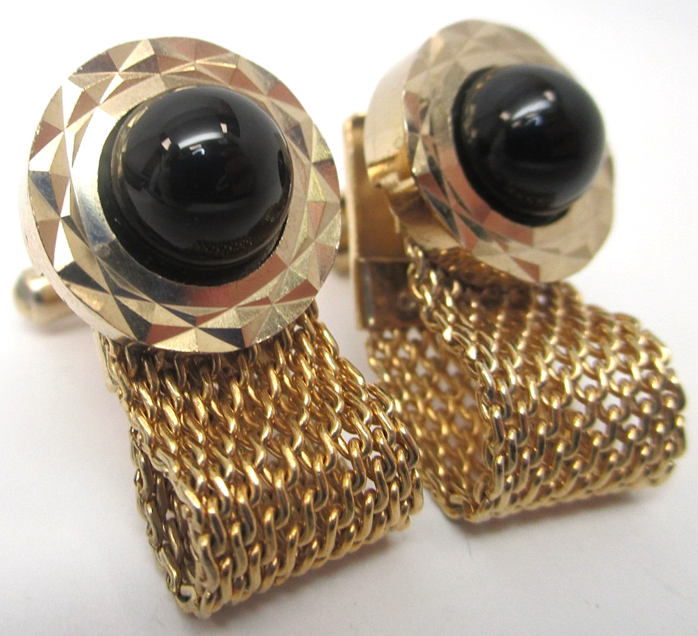Vintage Black Onyx Wrap Around Gold Filled Cufflinks Bullet Back
