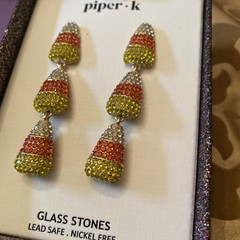 Piper.K- Gold Tone/candy Corn Rhinestone Earrings- Nice Classic-/Halloween- New