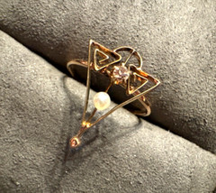 Victorian 14K Gold Triangular Framed Antique Cut Diamond and Seed Pearl Ring