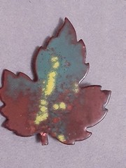 Copper enamel maple leaf brooch/pin vintage, fall autumn colors