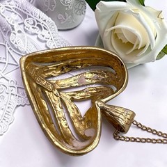 Vermeil 925 Sterling Silver Diamond Cut Open Design Puffy Heart Pendant Necklace