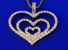 NOLAN MiLLER PAVE RHiNESTONE GOLD GRACiOUS LOVE TRiPLE HEART PENDANT NECKLACE