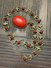 Vintage Red And Gold Colored Necklace, No Clasp