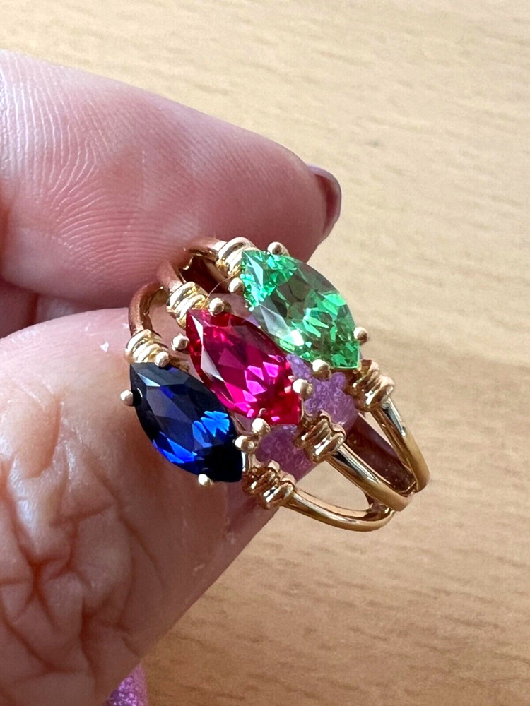 14K GOLD EMERALD GREEN,RUBY RED,SAPPHIRE BLUE CZ CUBIC ZIRCONIA WIDE BAND RING