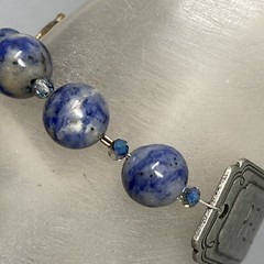 Gemstone Bracelet Blue Gray Marble Stone Peace Tag Toggle Healing Chakra Boho