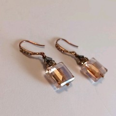 Vintage Square Faceted Crystal Rose Gold Fashion Earrings PLZ READ