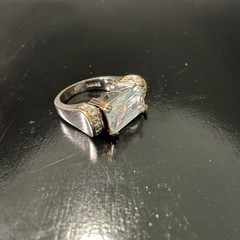 Vintage 18k GE Clear Emerald Cut CZ Ring Size 6.5 Gold Tone