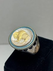 Vintage Buffalo Nickel Style Statement Ring Silver Tone Sz 11