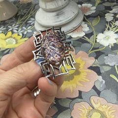 Dodds 11 W 30 St Inc mid cent mod foiled art glass geometric brooch