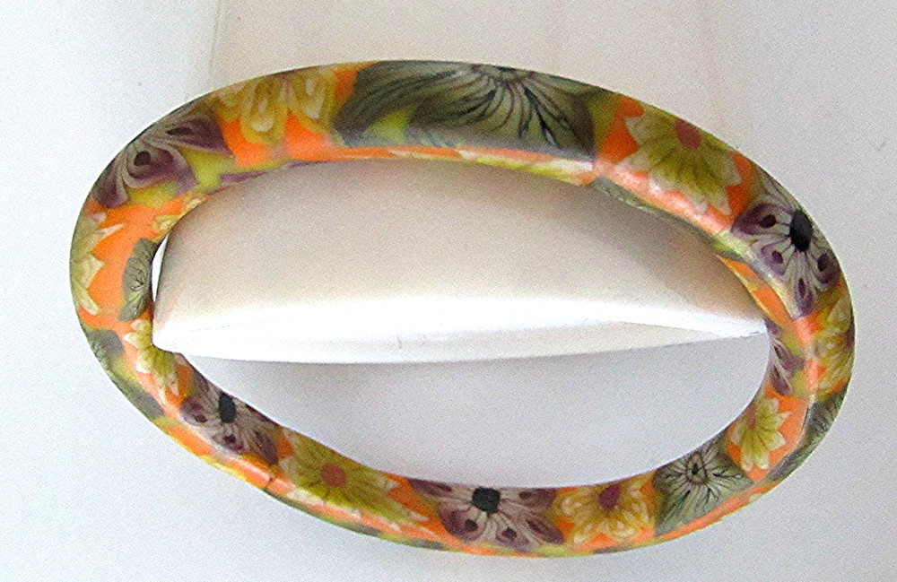 Vintage Polymer Clay Bangle Bracelet Multi-colored Statement Couture 7 3/8″