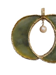 Vintage Swoboda Jade Pearl Pendant Crescent Moons Celestial Pumpkin