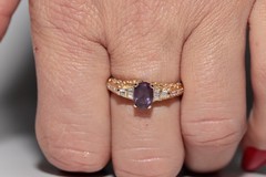Vintage Circa 1990s 14k Gold Natural Diamond And Oval Cut Tourmaline Ring