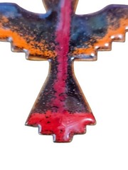 Vintage Enamel Thunderbird Brooch Copper Tone Southwest Native Style Bird Pin