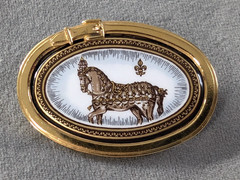 Hermes Grand Apparat Paris Enamel Horse Brooch Pin Gold Rim, Vintage