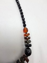 Vintage Czech Black Faceted Glass Bead Necklace Clear Crystal Accents 17″