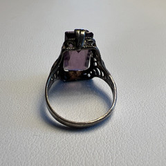 Vintage Sterling Silver Art Deco Style Emerald Cut Amethyst Ring Size 4.25