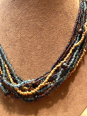 Vintage Multi Strand Green & Gold Glass Bead Necklace 22″