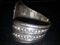 Old Signed Taxco Sterling Silver Clamper Repousse Cuff Bracelet Mexico
