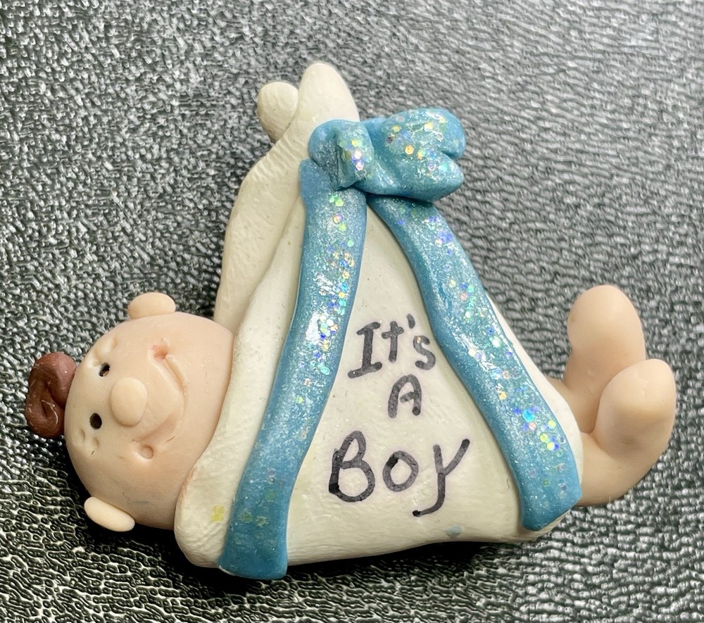 Vintage It’s A Boy Blue Polymer Clay Baby Brooch Pin