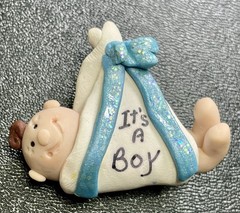 Vintage It’s A Boy Blue Polymer Clay Baby Brooch Pin