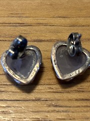Vintage Harley-Davidson 925 Silver And Rose Quartz Post Heart Earrings