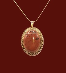 Artisan Made Mahogany Obsidian Pendant Antiqued Gold Tone