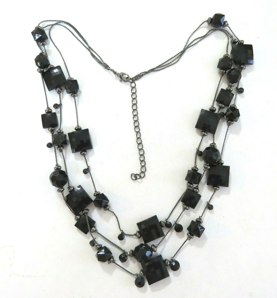 3 Strand Black Lucite Crystal Necklace 1.5 * 18 to 21 in