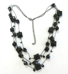 3 Strand Black Lucite Crystal Necklace 1.5 * 18 to 21 in