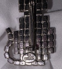 Vintage BAUER Cat W/Red Collar Sparkly Crystals Marked By Maker Brooch Pin