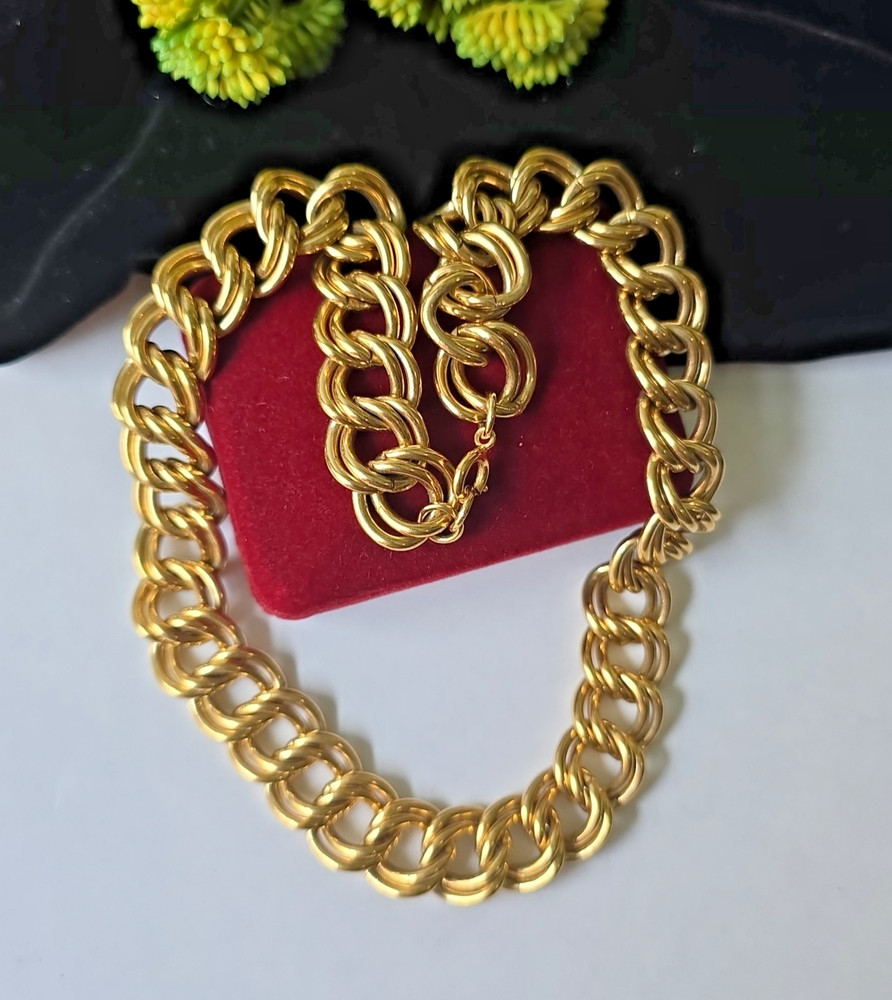 Vintage High End Heavy Gold Tone Double Links Chain Necklace 17″L