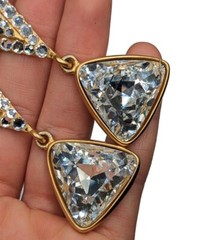 Amazing Statement Clear Crystal Dangle Drop Gold Tone Runway Clip On Earrings 3″