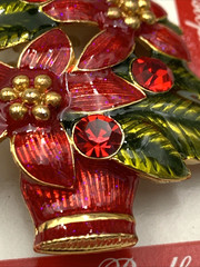 VTG Signed Christopher Radko Poinsettia Enamel Brooch Pendant 2-1/8 x 1-5-8”